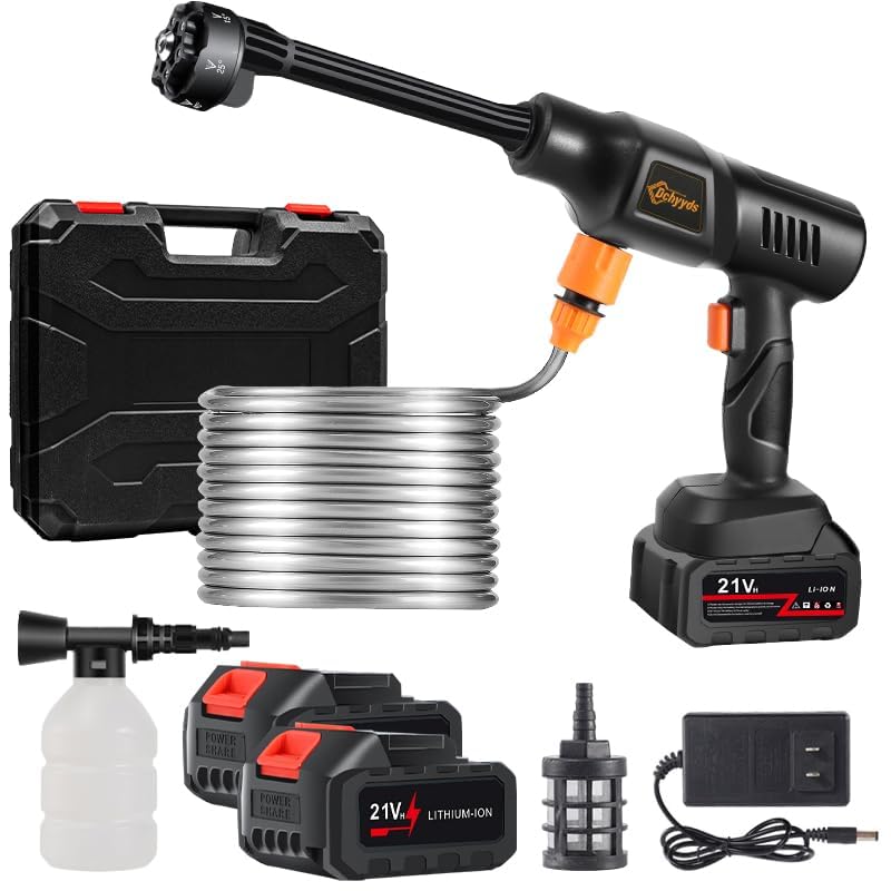 Portable Cordless Pressure Washer, 40000 mAh Battery Powered Pressure Washer with 2 Rechargeable 4.0AH Batteries and 6-in-1 Nozzle for Car Floor Wall Fence Cleaning Garden Watering