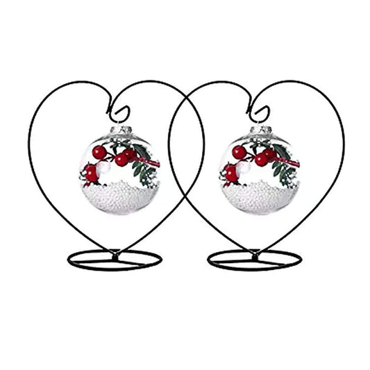 Archi Ornament Display Stand Iron Stand for Hanging Glass (Black 2Pcs Heart)