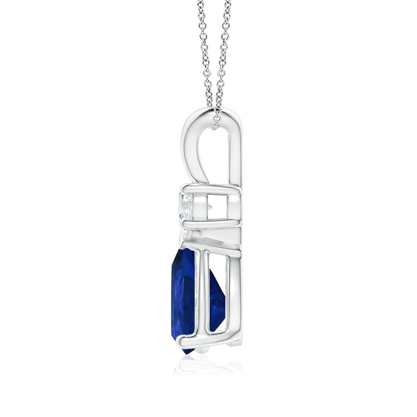 Angara Natural Blue Sapphire Solitaire Pendant for Women | Prong-Set Blue Sapphire Teardrop V-Bale Pendant with Diamond in Sterling Silver | September Birthday, Gemstone Jewelry Gift | AAA | 6x4mm