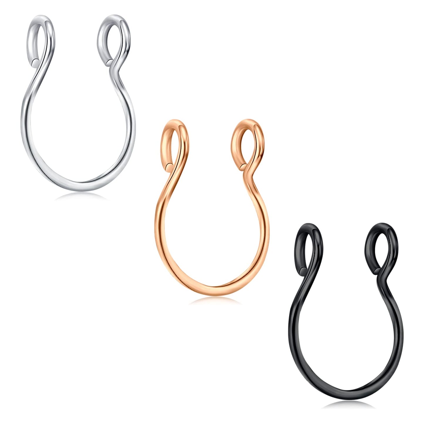 D.Bella Fake Nose Rings Hoop 20 Gauge Non Piercing Stainless Steel Clip-on Fake Faux Septum Clicker Nose Hoop Ring Piercings Jewelry for Women Men