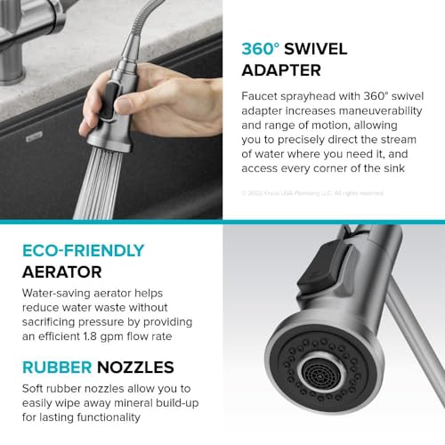 KRAUS Britt Commercial Style Pull-Down Single Handle Kitchen Faucet in Matte Black/Spot-Free Black Stainless Steel, KPF-1691MBSFSB