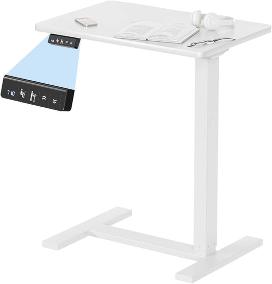 Ywin Electric Overbed Table with Wheels, Automatic Height Adjustable Rolling Desk with Silent Motor, 2 Memory Presets & LED Display, Mobile Laptop Cart for Bed, Couch, Home Office, and Hospital Use
