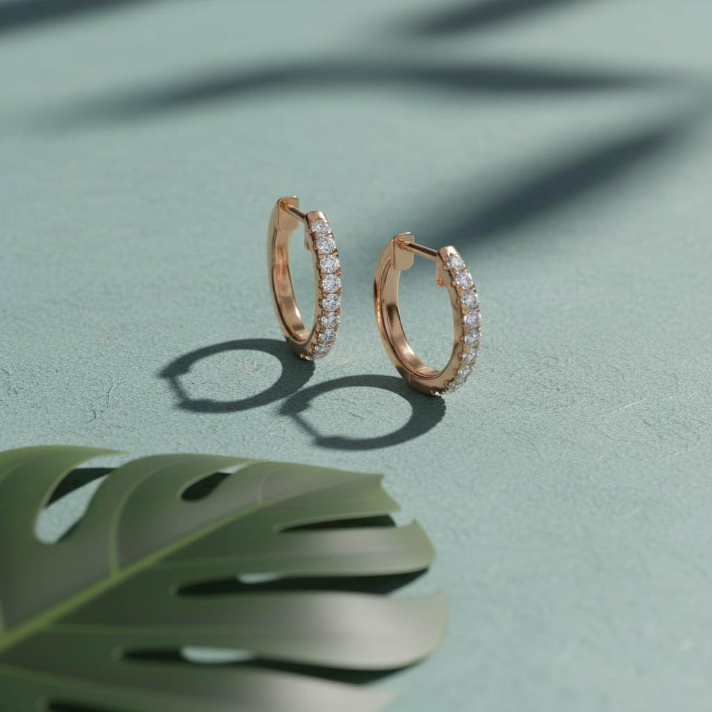 Huggie Hoop Earrings For Women, 1/4 Carat Round Shape Lab Grown Diamond Wedding Bridal Hoop Earrings In 14K Solid Rose Gold Jewelry for Her (0.25 Cttw)