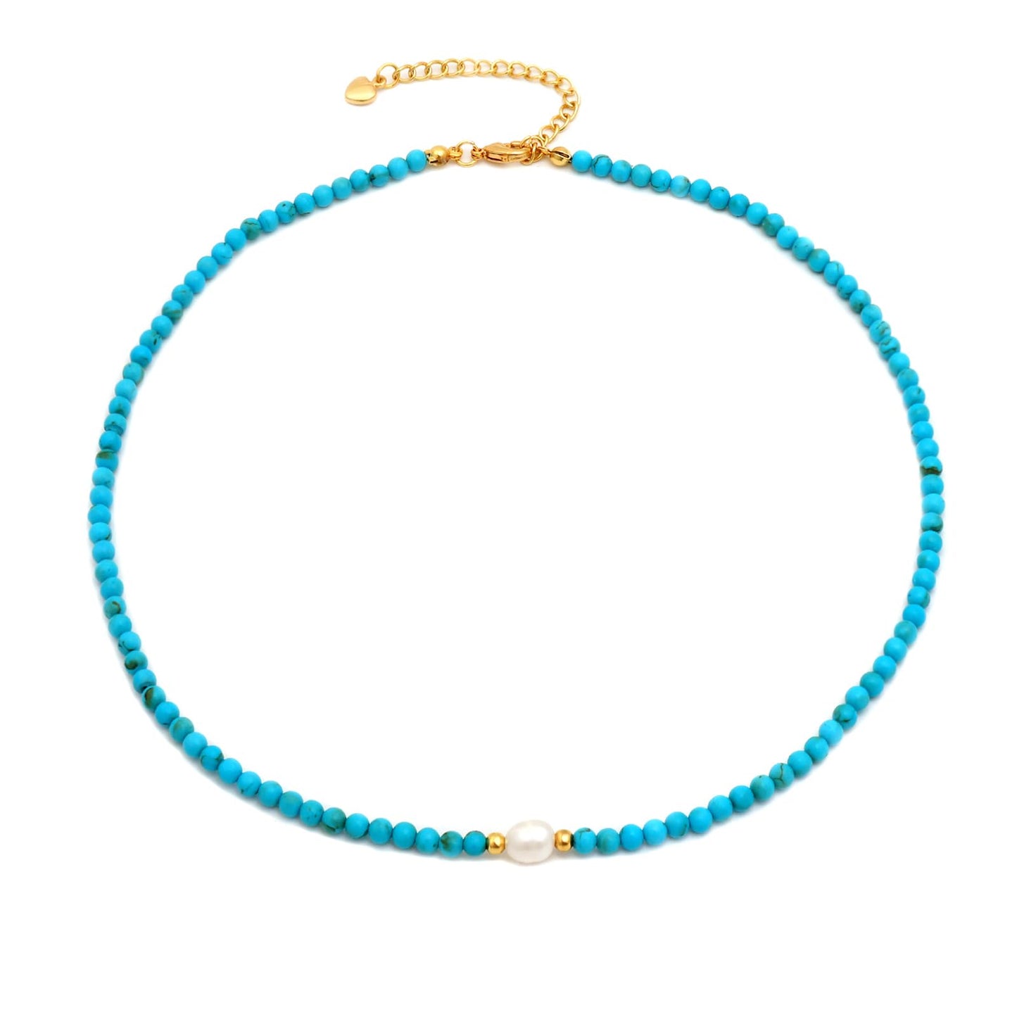 Turquoise Necklace for Women, 18K Gold Plated Dainty Small Turquoise Pearl Beaded Necklaces Handmade Beach Summer Boho Bead Necklaces for Women Blue Western Jewelry Non Tarnish 15.7 Inches
