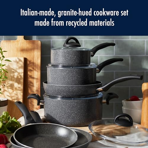 Henckels Everlift Granite 10-Piece Nonstick cookware set, Made in Italy, durable 3-layer granite-hued nonstick coating from recycled materials, Oven safe to 400°F, Dishwasher safe