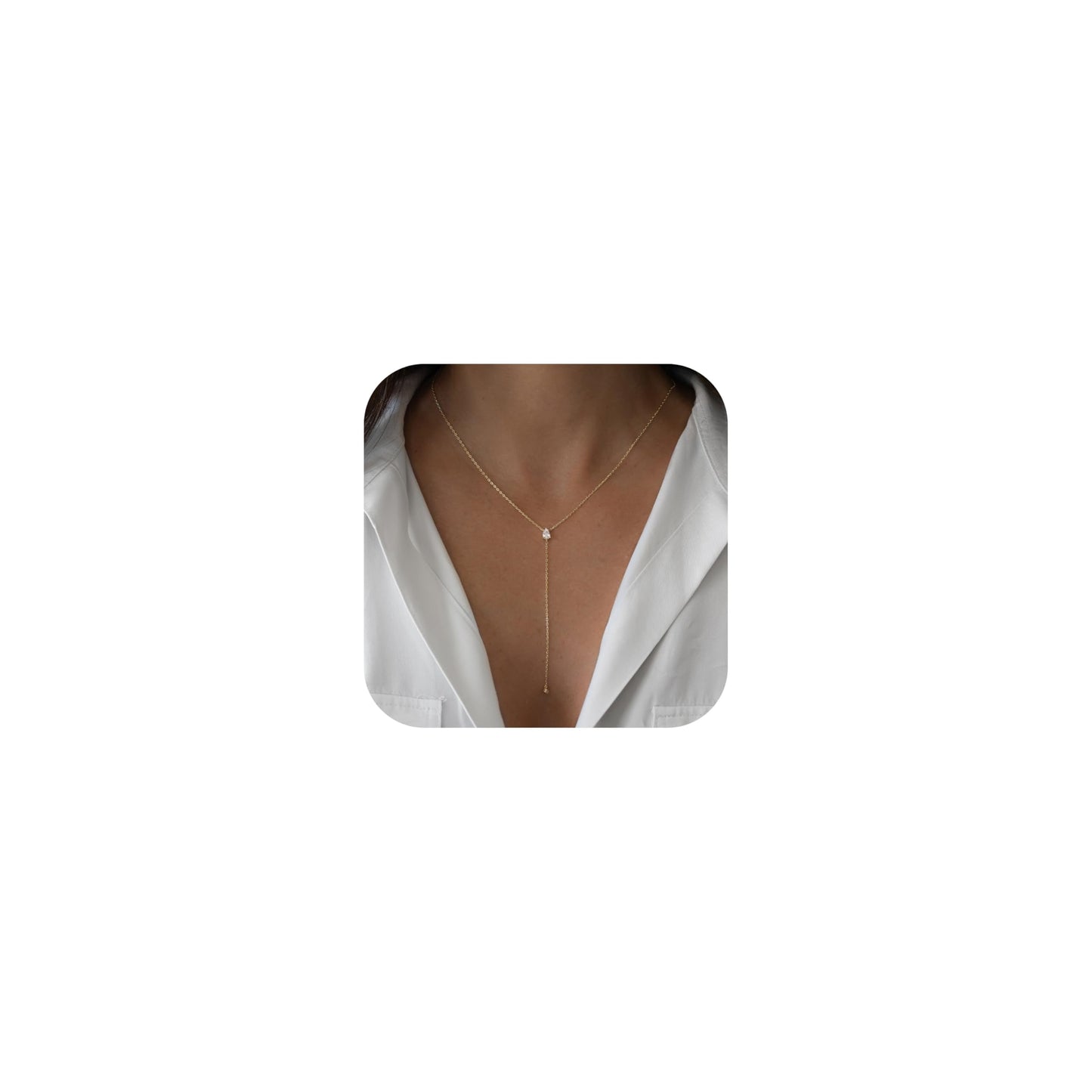 Fglqfam Lariat Necklace for Women, Dainty Gold Long Necklaces, 14k Gold/Silver Plated Y-Shaped Drop Chain Necklace, Simple Layered Necklaces, Trendy Jewelry Gifts for Her (Single CZ Y Necklace-Gold)