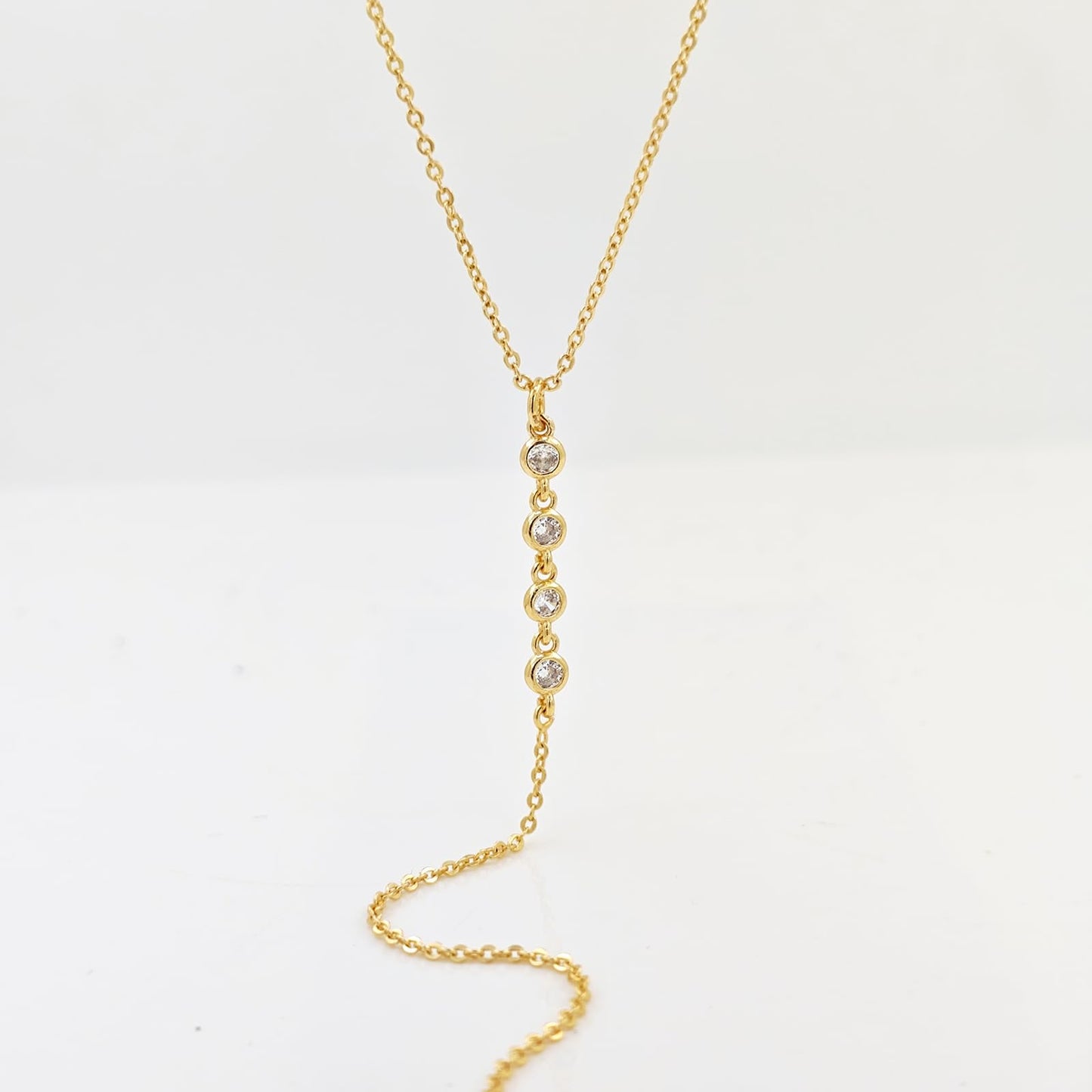 HERIER Lariat Gold Long Necklaces for Women Trendy Dainty 14K Gold Plated Drop Necklace Layered Simple CZ Y-Shaped Necklace Jewelry Gifts