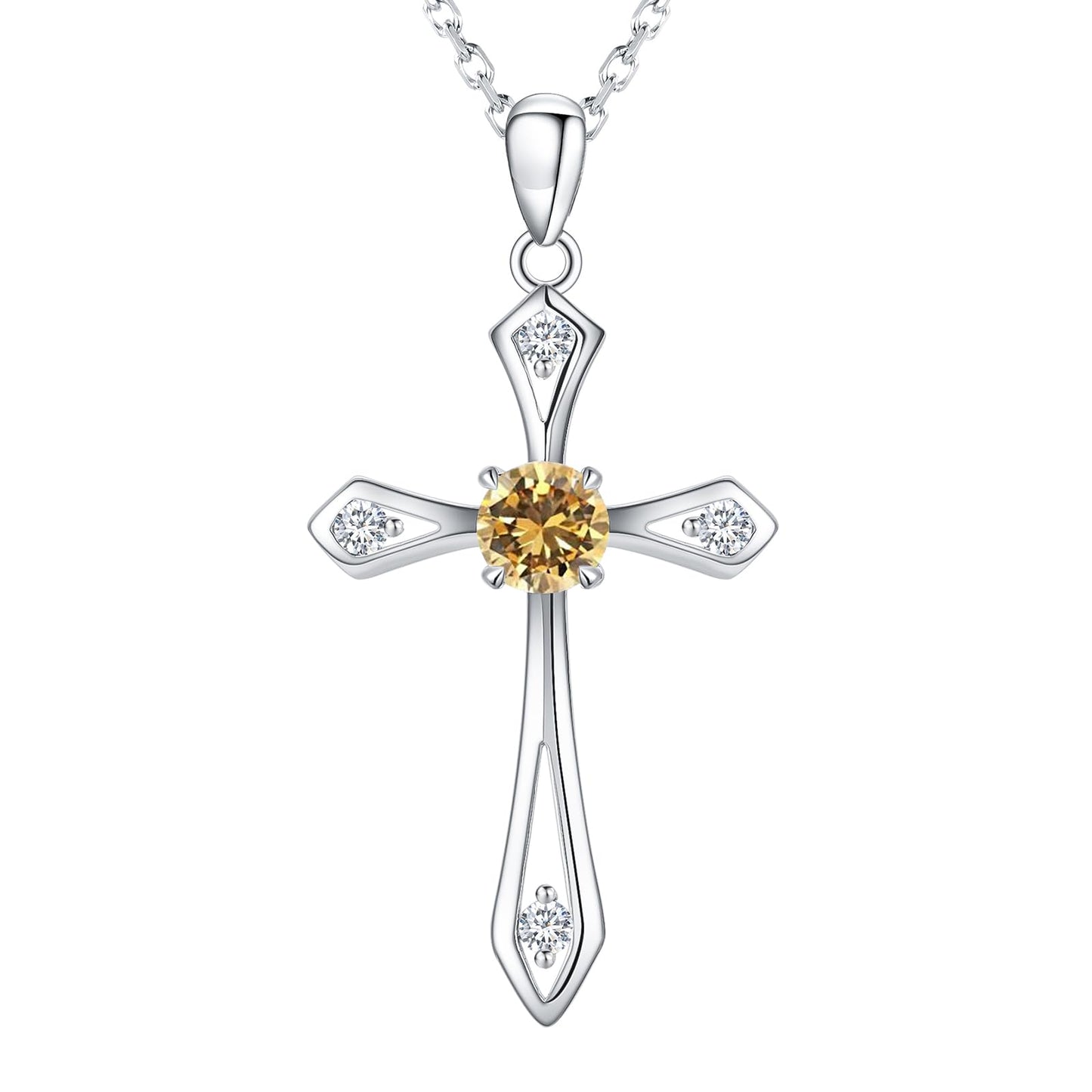 Cross Necklace for Women ,925 Sterling Silver Birthstone Necklace,Citrine-November Birthstone Cross pendant jewelry ,Faith Religious Fine Jewelry Valentines Day Gifts Birthday Holiday Gifts for Her