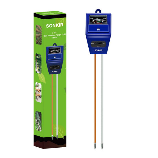 Sonkir Soil pH Meter, MS06 3-in-1 Soil Moisture/Light/pH Tester Gardening Tool Kits for Plant Care, Great for Garden, Lawn, Farm, Indoor & Outdoor Use (Blue)