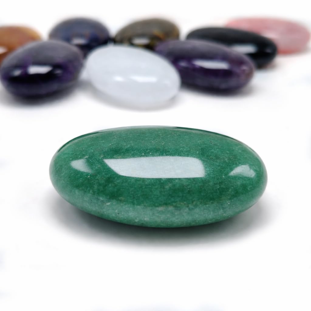 BEAUSIOO 2.4" Green Aventurine Palm Stone for Anxiety Relief, Healing Crystal for Meditation & Stress Relief, Polished Pocket Stone with Gift Box