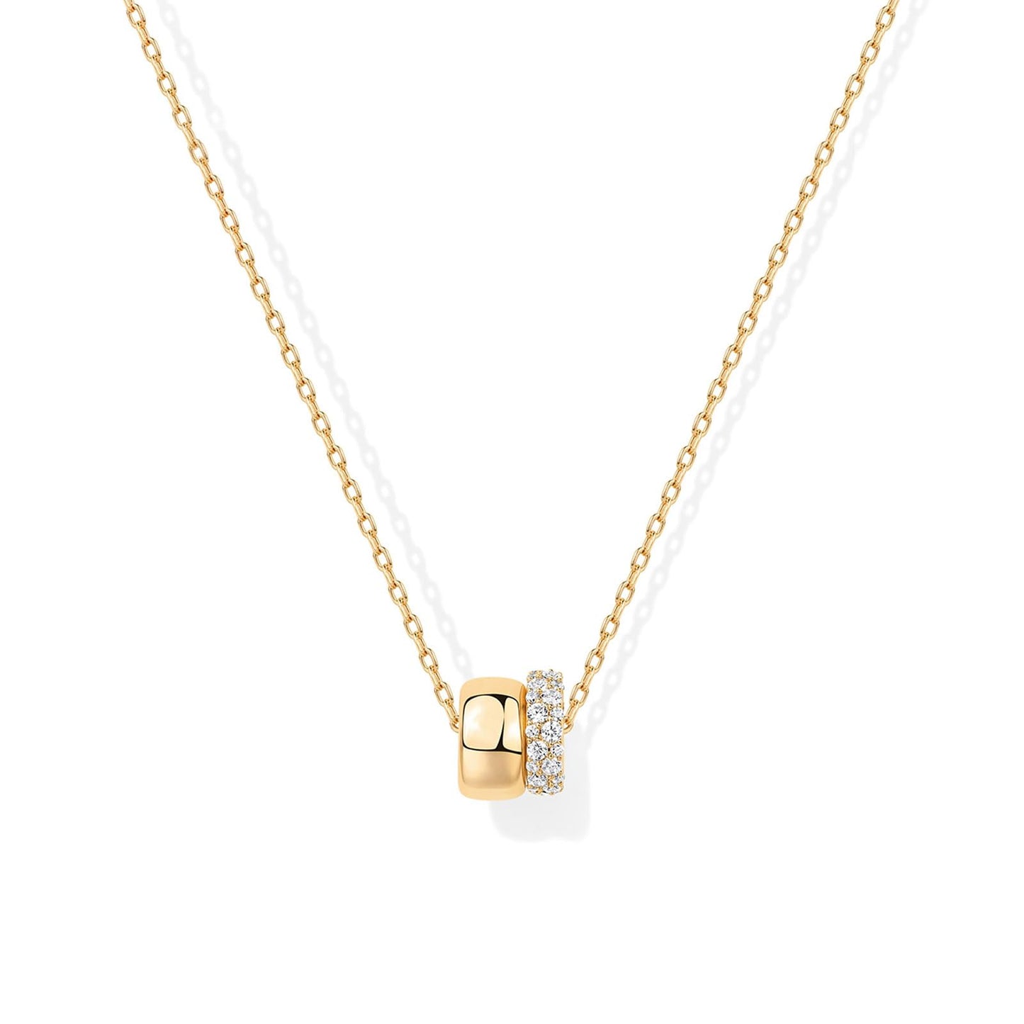 Zeffy Gold Cubic Zirconia Rondelle Necklace for Women Two-Toned Dainty CZ Necklaces Gold Jewelry Gifts