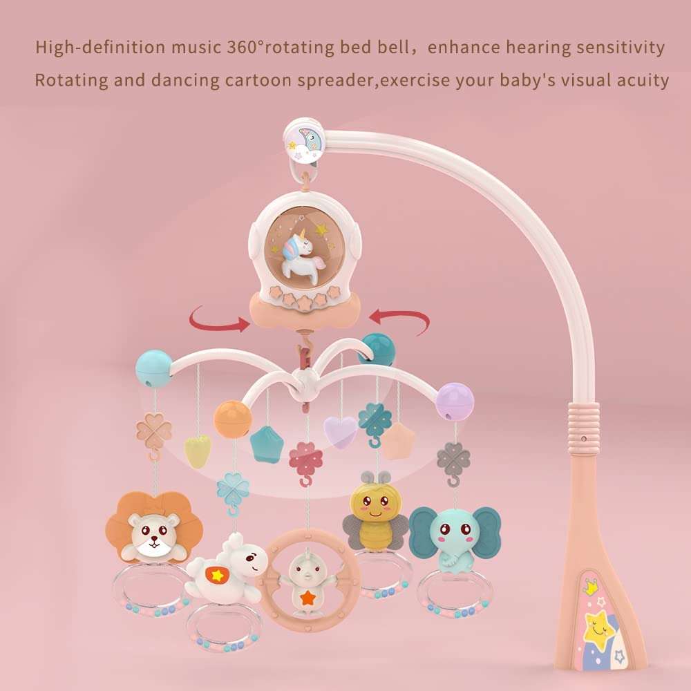 Baby Crib Mobile with Music and Lights - Mobile for Crib with Remote Control, Rotation Nursery Musical Baby Mobile for Bassinet Toys, Crib Toys Hanging for Babies Newborn Boys Girls