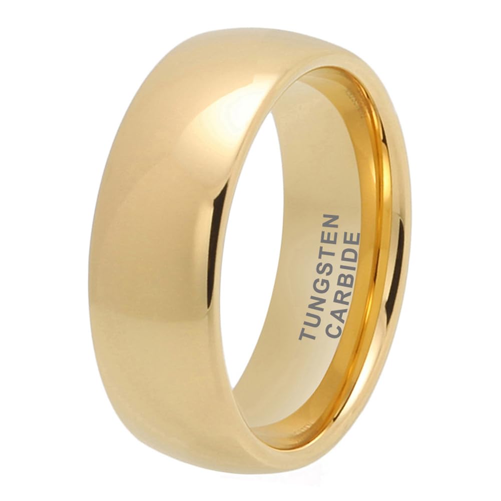 TUTISS 8mm Gold Tungsten Rings for Men Women Engagement Wedding Bands Domed Polished Comfort Fit Size 13