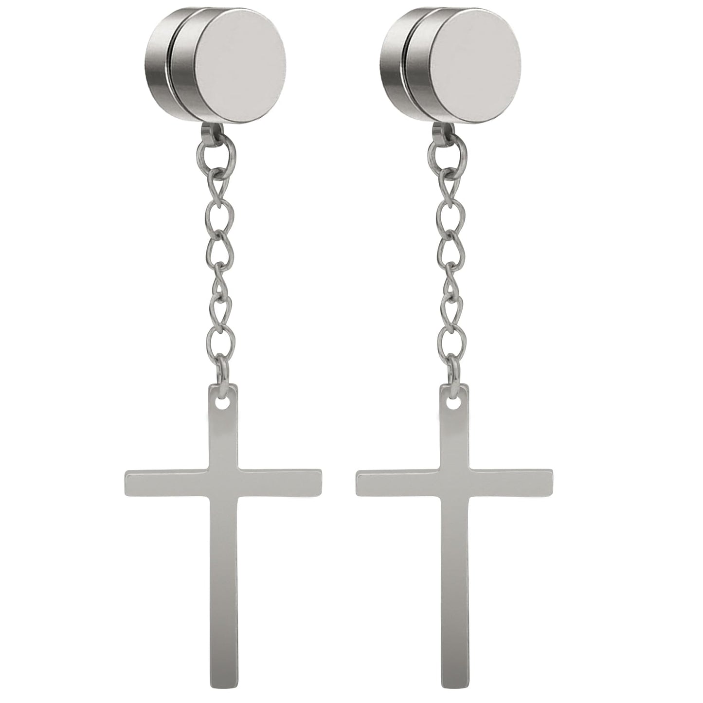 NEWITIN Magnetic Stud Earrings for Men Clip on Earring Stainless Steel Magnet Earring Unisex Non Piercing CZ Hoop Cross Diamond Magnetic Earrings for Men Women