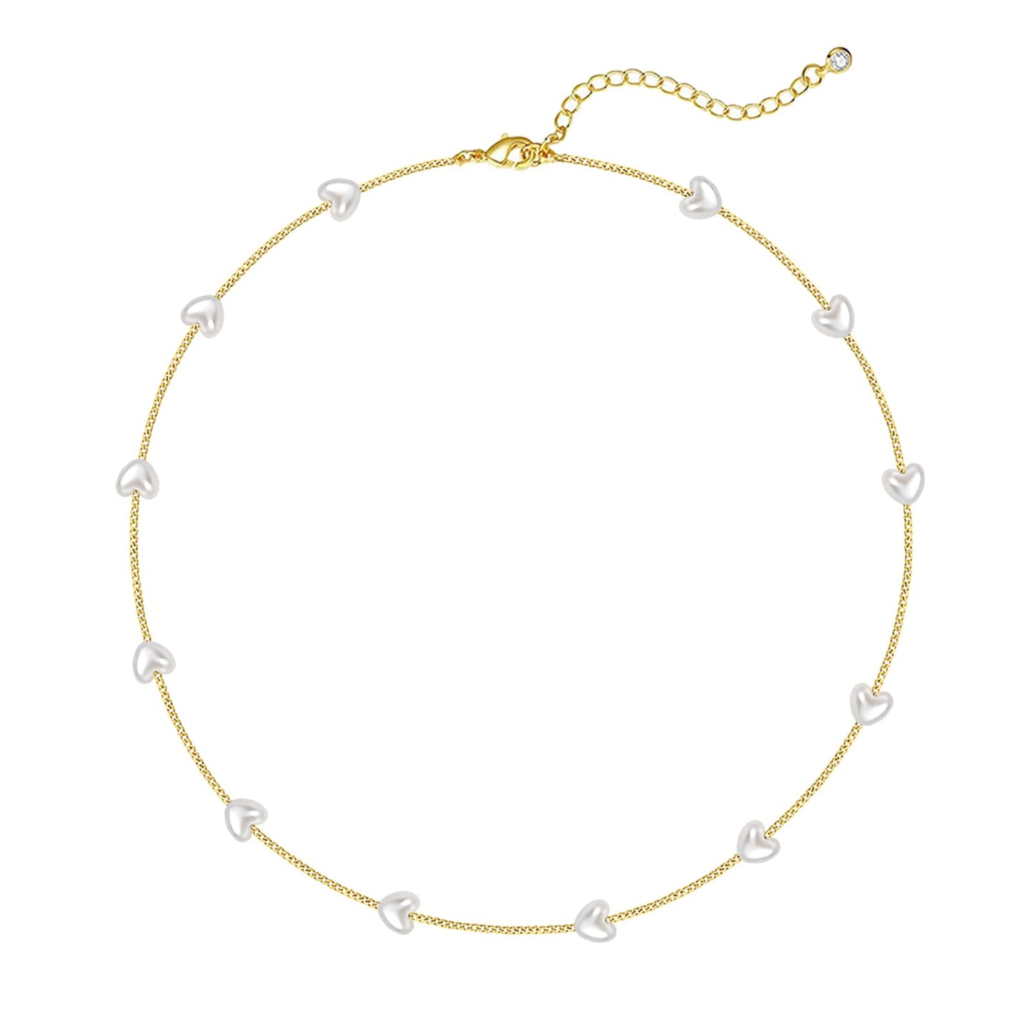 Zeffy Gold Pearl Necklace Heart Necklace as Pearls Jewelry Dainty Necklaces for Women Summer Jewelrys Gold and Pearl Choker for White Pearls Necklaces as Wedding Jewelry Gift