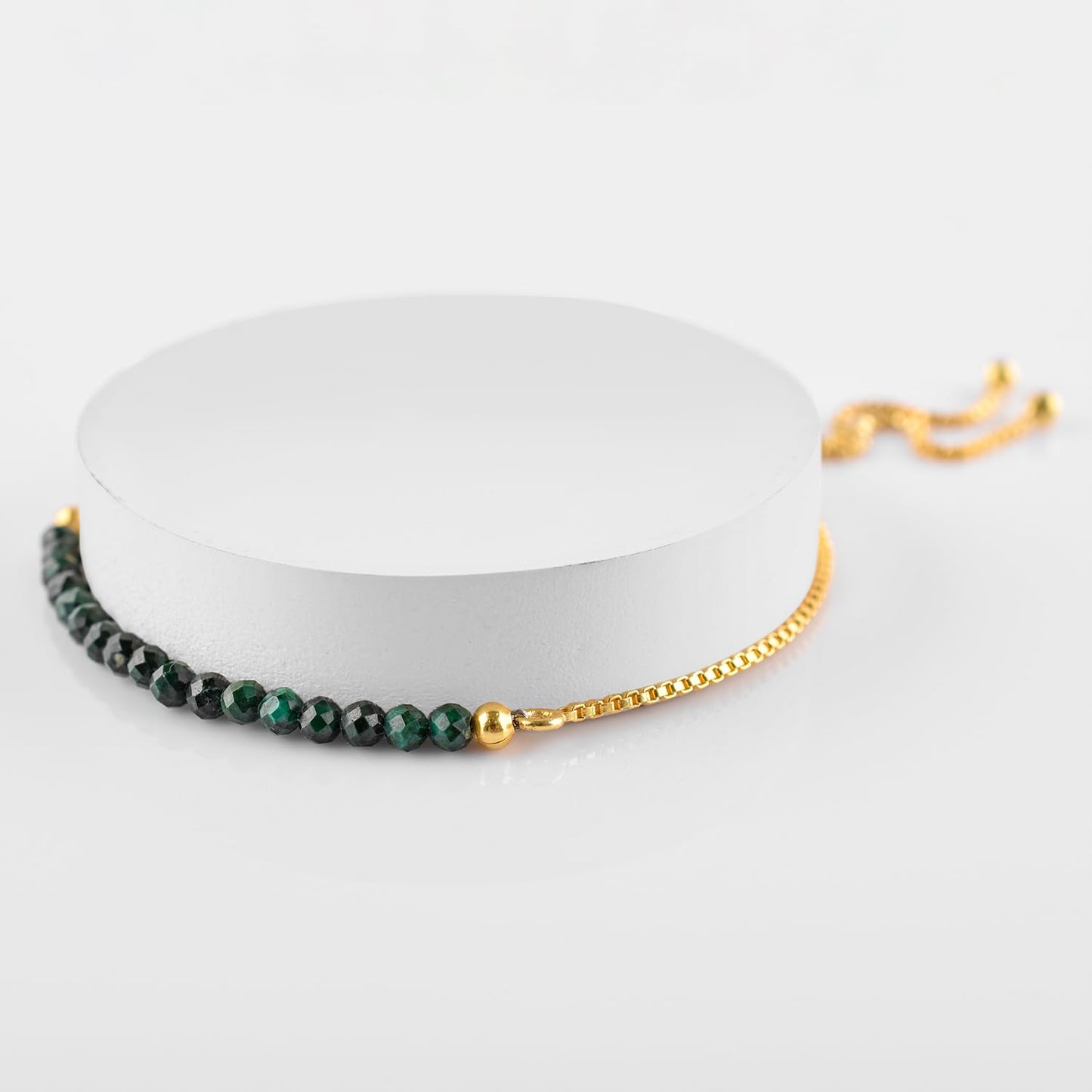 InfinityGemsArt Malachite Bracelets For Women, Natural Birthstone Jewelry, Micro Green Beads Beaded Stone Bolo Slider Crystals Gemstones, 14K Gold Plated Adjustable Chain, Valentines Day Gifts For Her