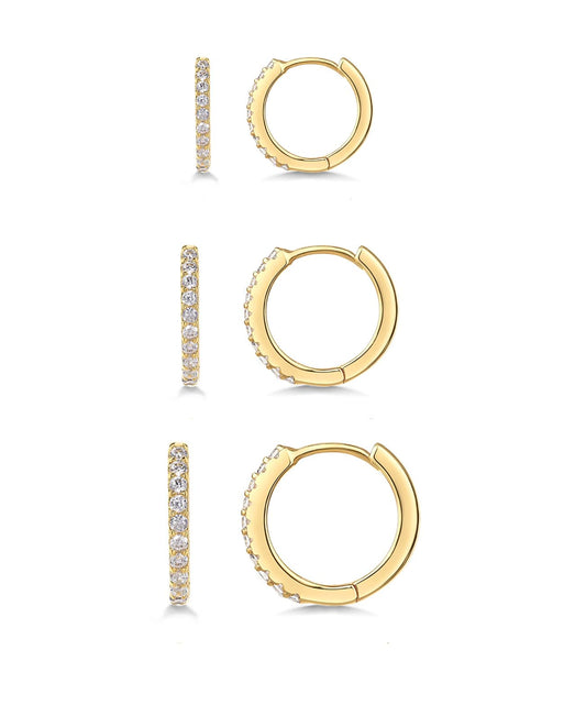 3Pairs Gold Hoop Earrings Set for Women Trendy Chunky Huggie Dainty Earring Jewelry for Women Teens (Gold - Diamond 3 Pairs)
