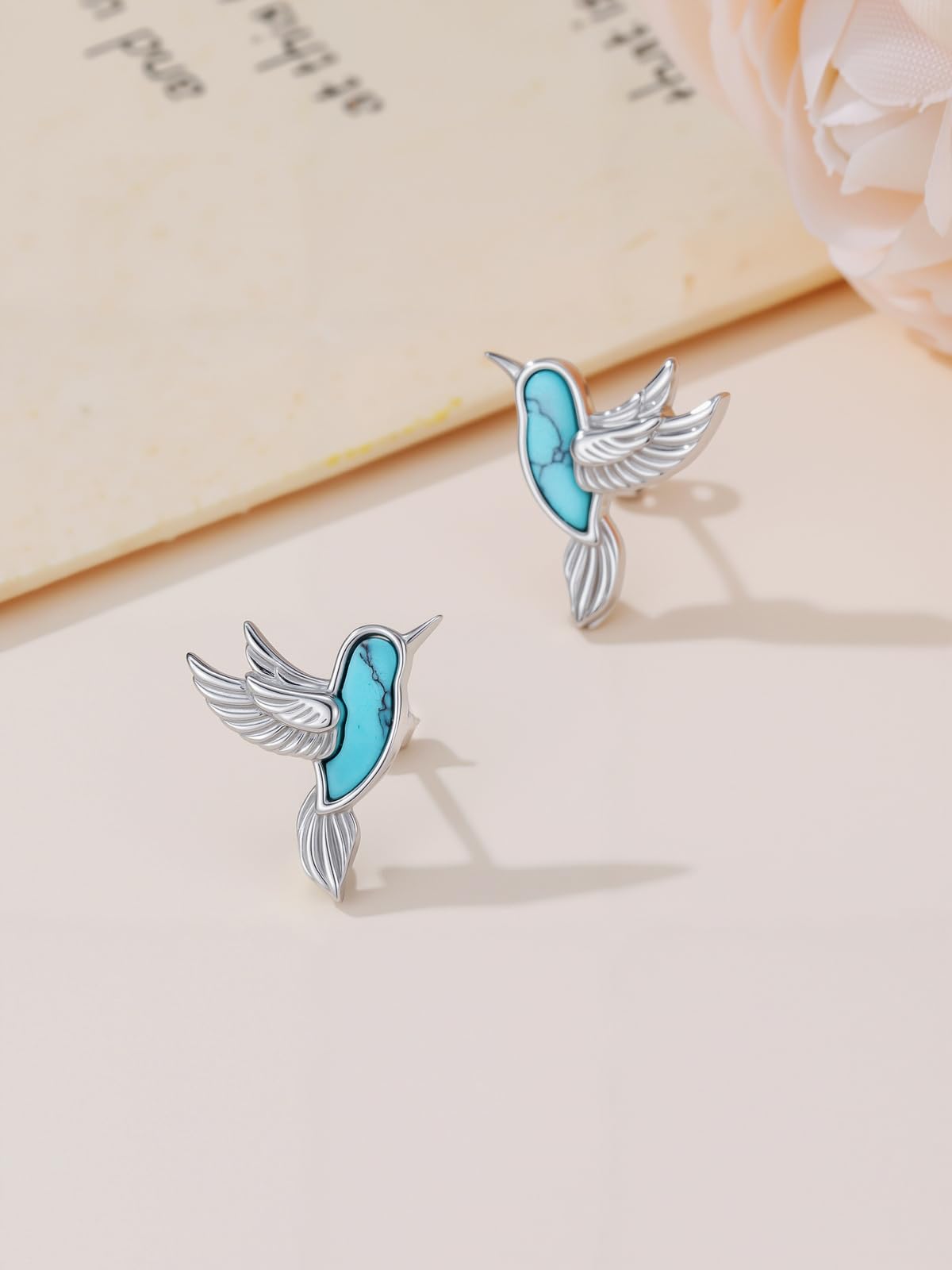 WINNICACA Hummingbird Stud Earrings for Women Turquoise Earrings 925 Sterling Silver Jewelry Hypoallergenic Gift for Sensitive Ears Birthday Mothers Day Gifts for Mom Women Wife