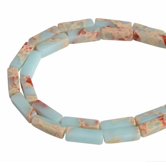 4x13mm Natural Stone Azure Imperial Jasper Rectangular Column Tube Cylinder Spacer Loose Beads Gemstone for DIY Bracelets Necklace Jewelry Making Strand 15 Inch (28-30pcs)