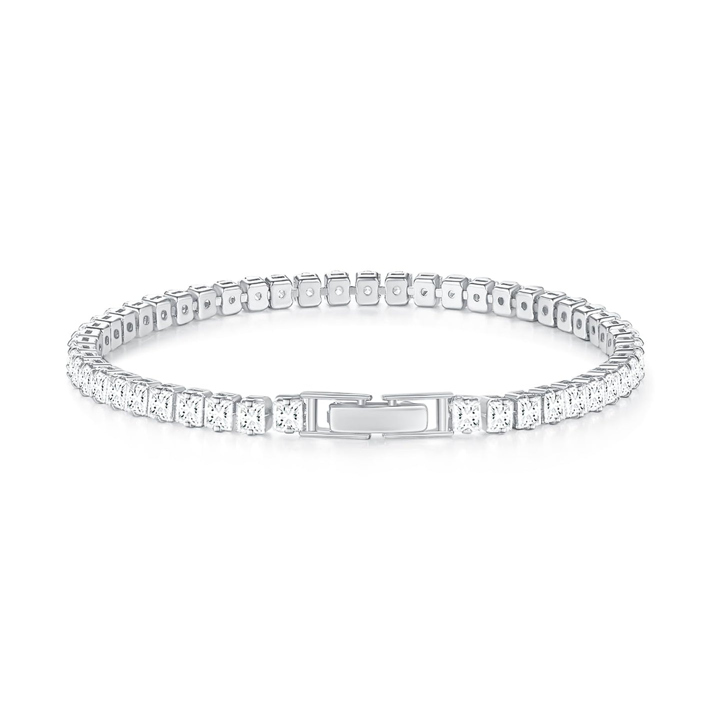 MINDDHA Tennis Bracelets| 3.5mm Cubic Zirconia Tennis Bracelets for Women | Silver Color | Princess-cut Square Shape| Size 7.5 Inch