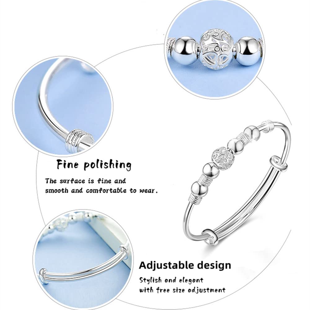 Sterling Silver Bracelets For Women 925 Sterling Silver Beads Bangle Bracelet Transfer Lucky Cuff Bracelet Adjustable Fashion Women Jewelry