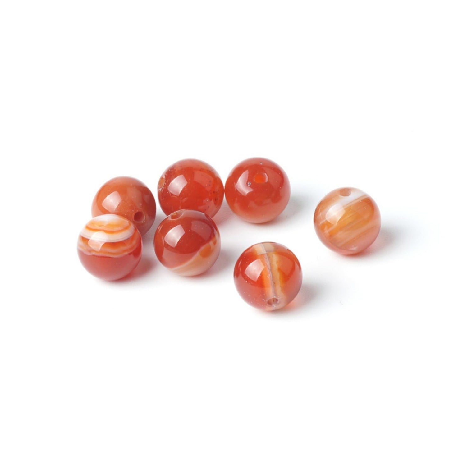 100Pcs Natural Stone 8mm Red Striped Agate Round Loose Gemstone Energy Healing Beads Hole Size 1mm DIY Smooth Beads for Bracelet Necklace Earrings Jewelry Making