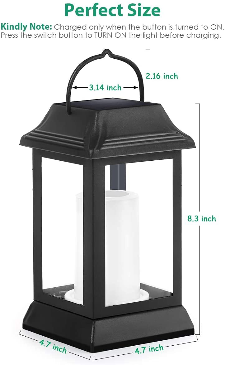TomCare Solar Lights Metal Flickering Flame Solar Lantern Outdoor Hanging Lanterns Decorative Lighting Heavy Duty Solar Powered Waterproof Umbrella Lighting for Garden Yard Patio Deck, 2 Pack（Black）