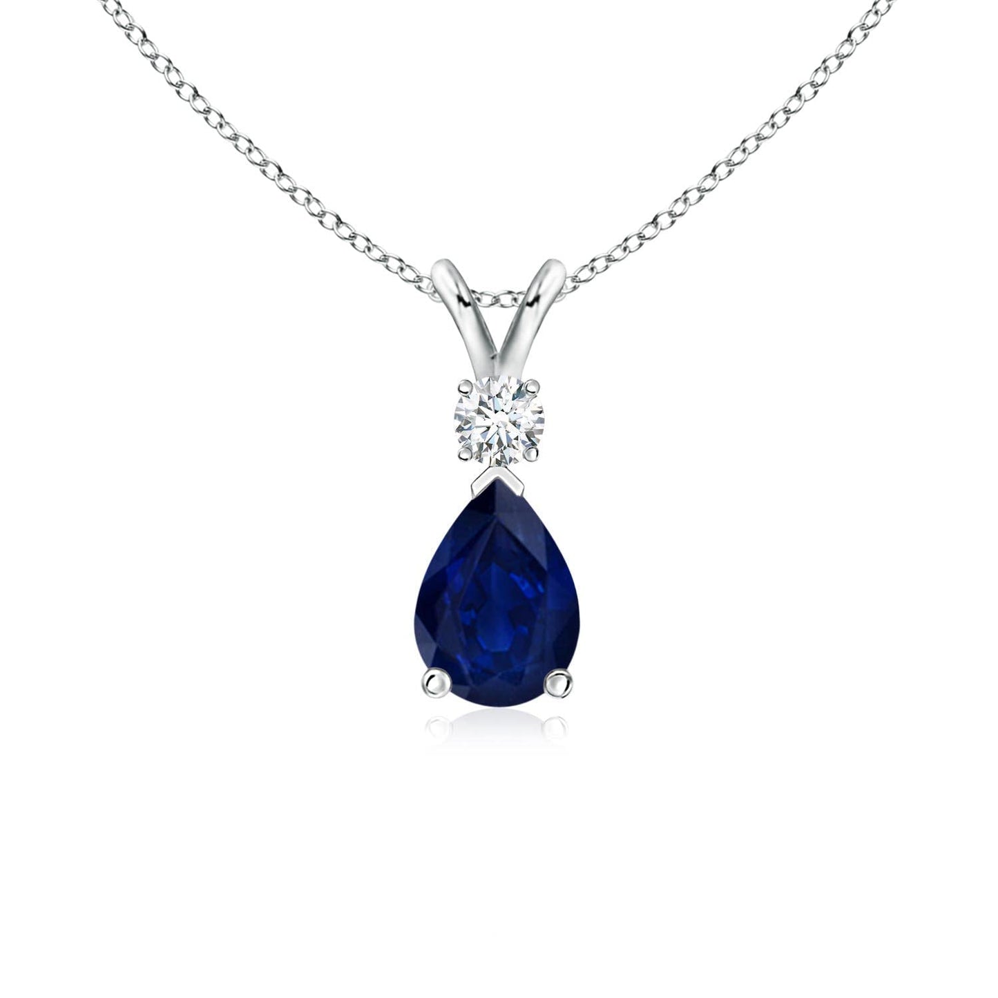 Angara Natural Blue Sapphire Solitaire Pendant for Women | 0.4 ct Pear Shape Blue Sapphire Diamond Solitaire Pendant Necklace in White Gold | September Birthday, Gemstone Jewelry Gift | AA | 6x4mm