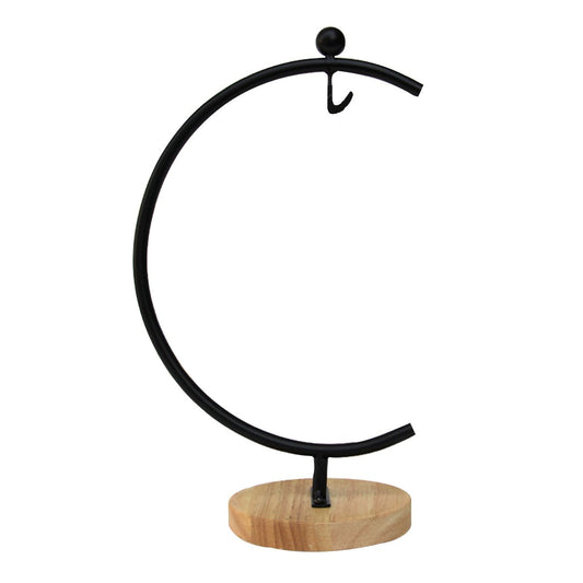 Ian Enterprises Ornament Display Stand Iron Pothook Stand for Hanging Glass Terrarium/Picture (Big G-Shaped Wood Base, Black)
