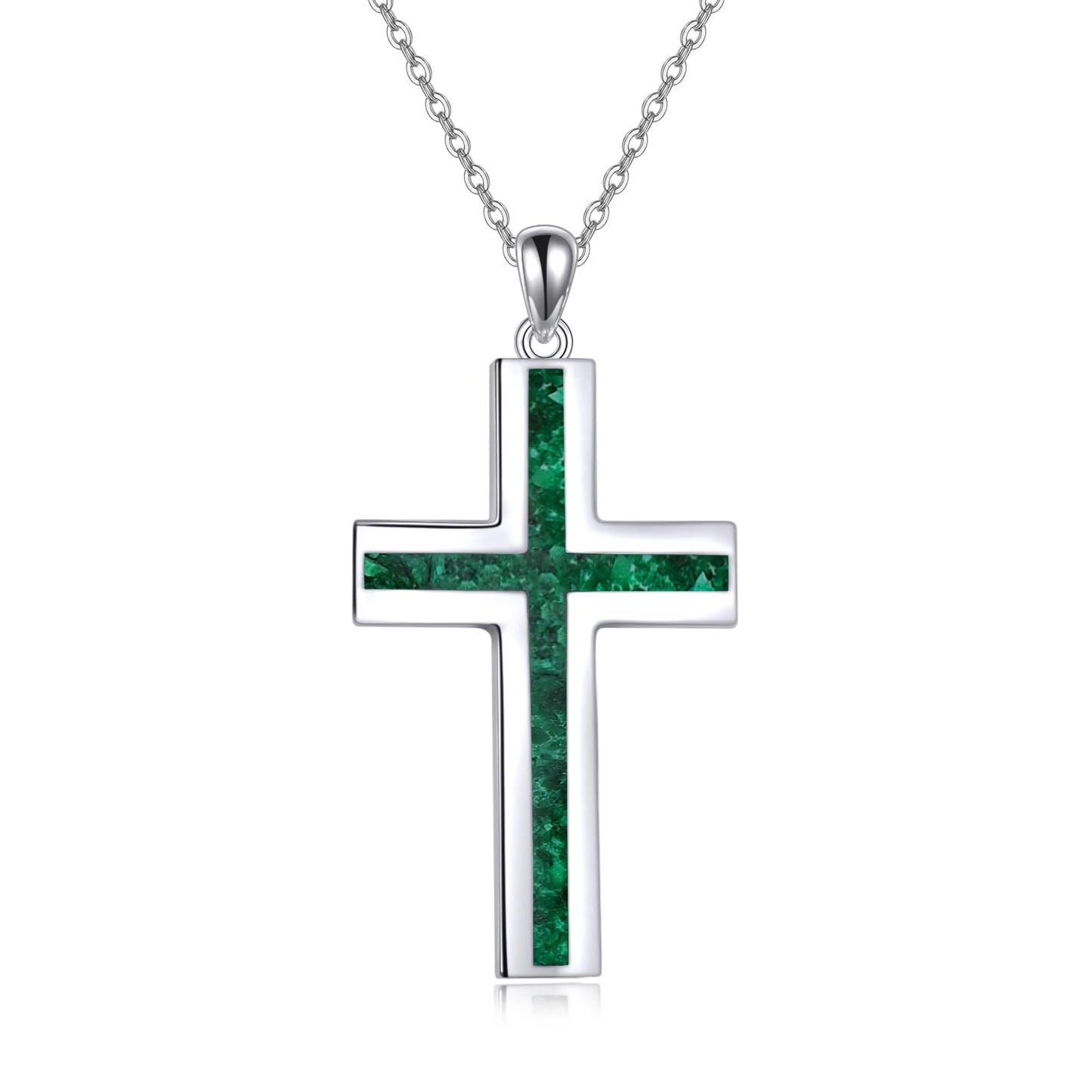 YFN Cross Necklace Sterling Silver Green Malachite Cross Pendant Jewelry Gifts for Women Men