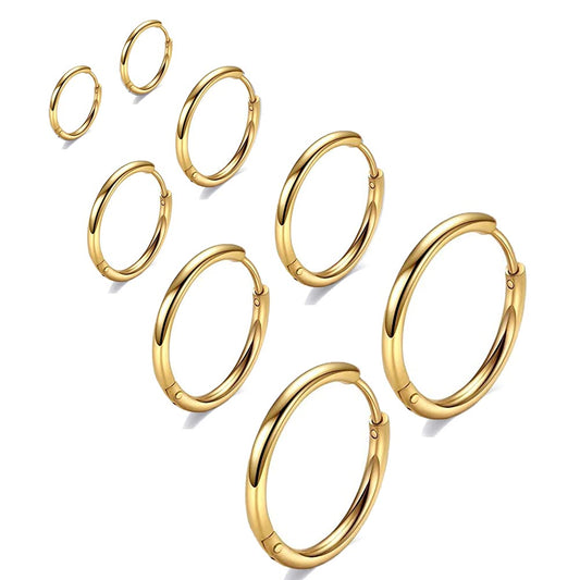 316L Surgical Stainless Steel Gold Hoop Earrings 6mm 8mm 10mm 12mm Huggie Hypoallergenic Earrings Hoop Cartilage Helix Lobes Hinged Sleeper Earrings For Women Men