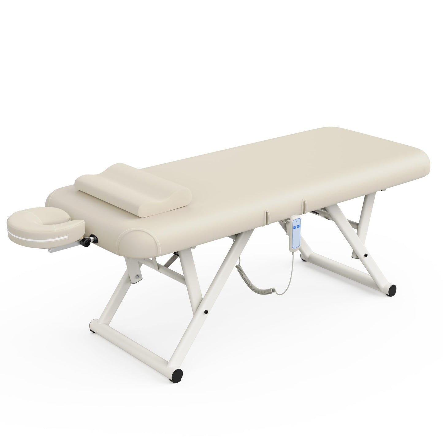 Adjustable Massage Table with Face Pillow & Headrest for Treatment Table Physical Therapy Table Spa Facial Bed - Manual Adjustable Height & Backrest, Remote Control Electric Leg Lifting - Beige Gray