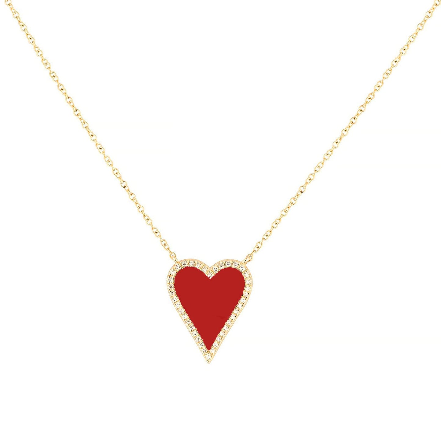 JINGDR Red Heart Necklace for Women Carnelian Crystal Trendy Jewelry Love Heart Gemstone Pendant, Gold Plated Heart Paperclip Chain Necklace Cute Heart Necklaces for Women Dainty Jewelry (Red)