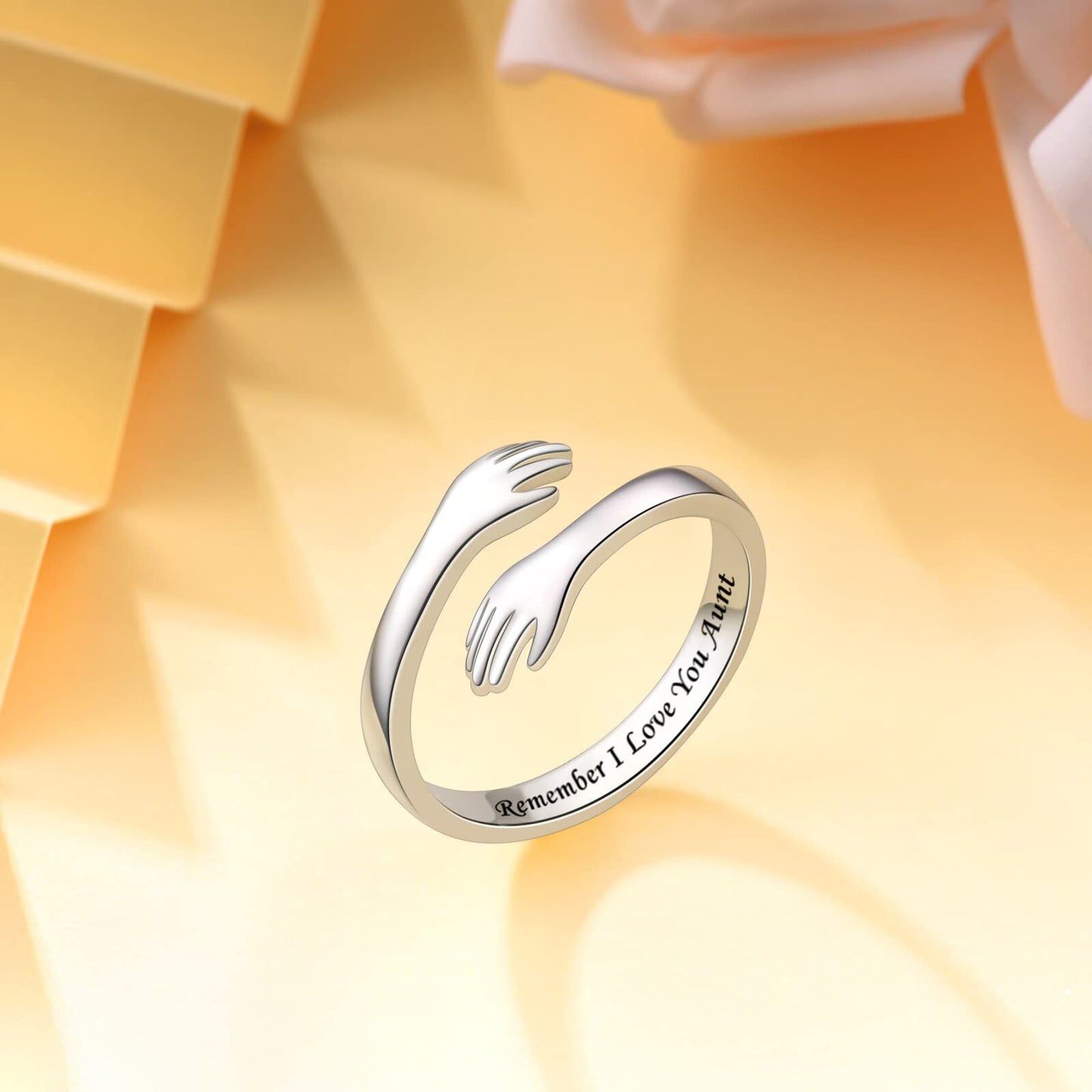 ACJFA Hug Rings for Women Sterling Silver Adjustable Ring for Women Daughter Hand Ring Jewelry for Birthday Gifts Holiday Gift for Teens(Remember I Love You Aunt)