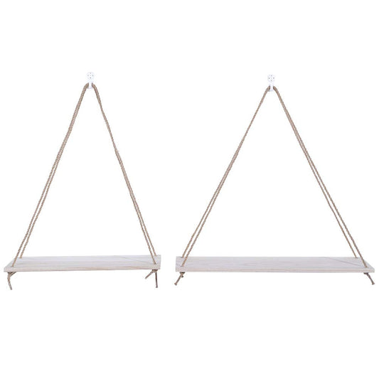 Eeneme 2Pcs Wooden Wall Storage Rack Sling Rope Hanging Plant Pot Racks Home Decoration (Nature Wood Color)