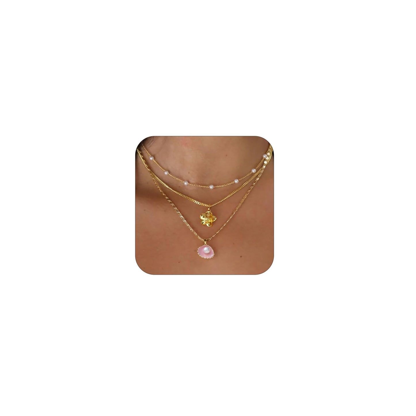 Drogomen Shell Necklace Boho Summer Beach Charm Necklaces for Women layered Seashell Hawaiian Necklace Summer Vacation Outfits Tropical Waterproof Jewelry for Women (CP)