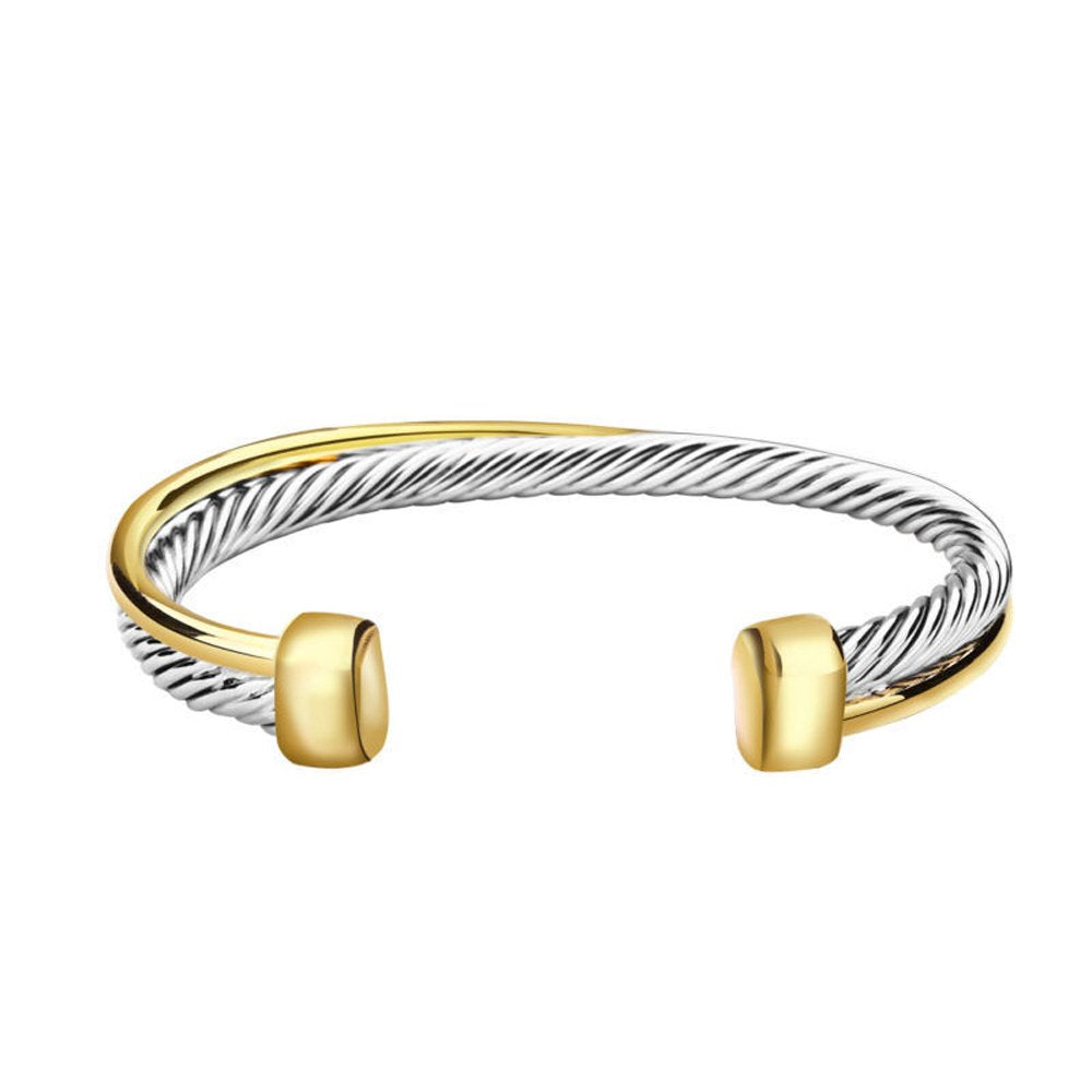 UNY JEWEL Single Cross Over Twisted cable wire bangles Crystal mosaic bracelet Bangle for women fashion jewelry (Single Cross)