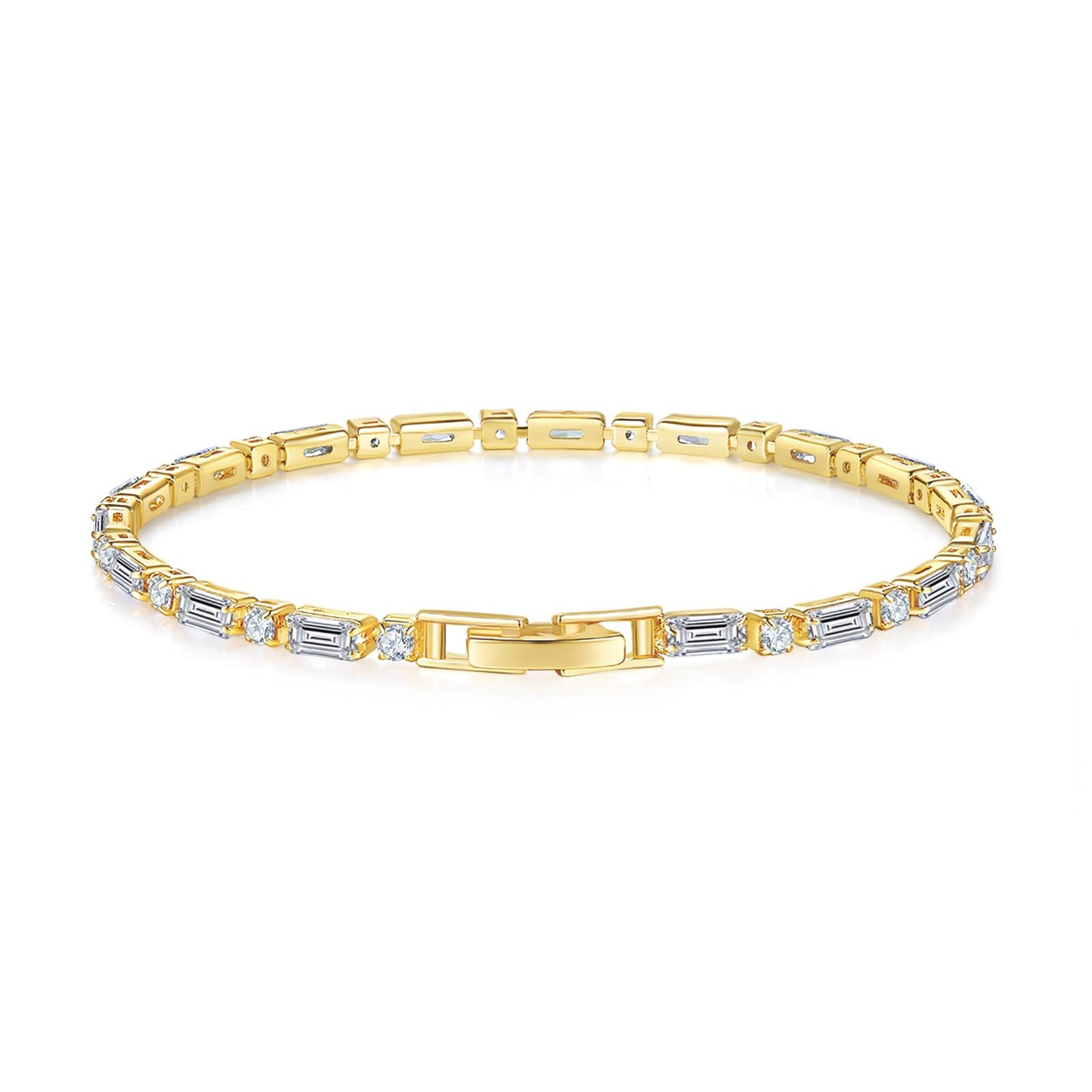MINDDHA Tennis Bracelets| 2.5mm Cubic Zirconia Tennis Bracelets for Women | Gold Color |Mix-cut Round Square Shape| Size 7.5 Inch