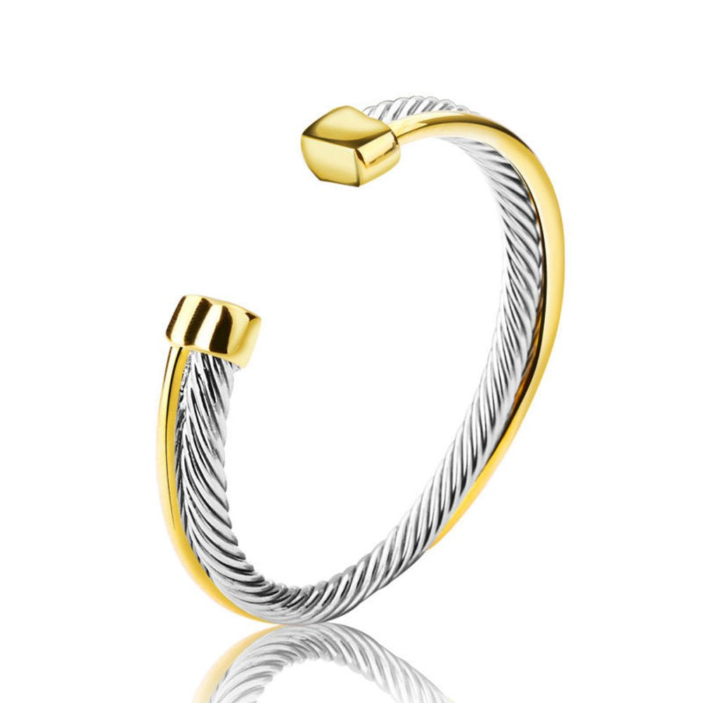 UNY JEWEL Single Cross Over Twisted cable wire bangles Crystal mosaic bracelet Bangle for women fashion jewelry (Single Cross)