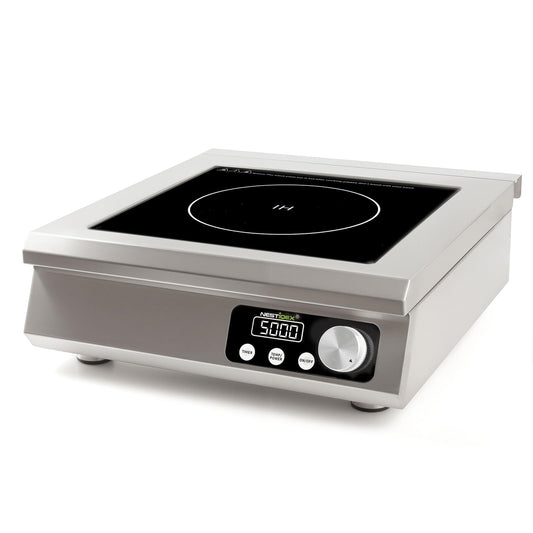5000W Commercial Induction Cooktop, NESTIQEX 208V 3-Phase Large Induction Burner with 20 Power & Temp Levels, 9" Large Coil, 24h Timer, Pro Electric Countertop Burners for Restaurant