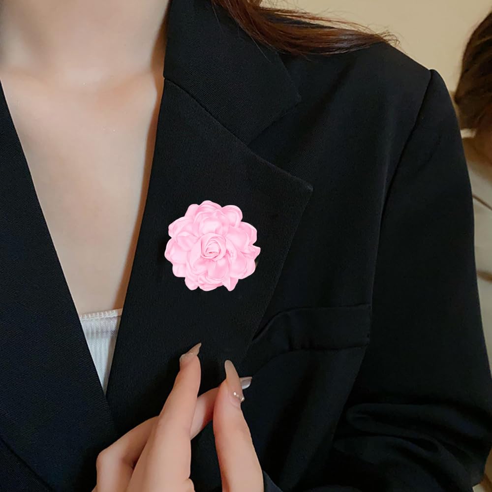 Elegant Large Cloth Flower Brooches Big Camellia Flower Pin for Women Dainty Cloth Fabric Rose Brooches Dress Skirt Scarf Hat Pins Clothing Decoration Accessories (Pink A)