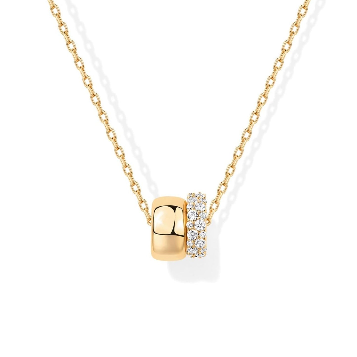 ZJCPJF 14K Gold Plated Pendant Necklace for Women, Dual Rondelle CZ Pendants on Sliding Chain, Adjustable Y-Drop Design, Trendy Layered Minimalist Jewelry Gift for Her