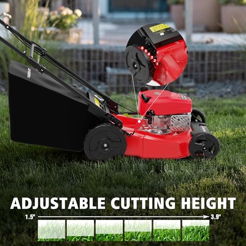 PowerSmart 21" 3-in-1 Push Lawn Mower, 144cc Engine,Mulching, Bagging, Discharging, High Wheels, Lightweight and Easy Assembly,6 Cutting Height, Lightweight,for Garden Yard