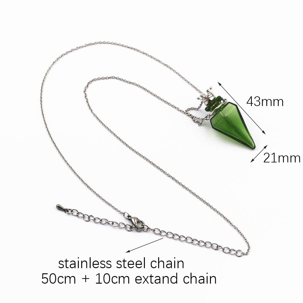 Colored glass Pendant Necklace Aromatherapy Perfume bottle necklace 50cm Stainless steel chain (dark blue)