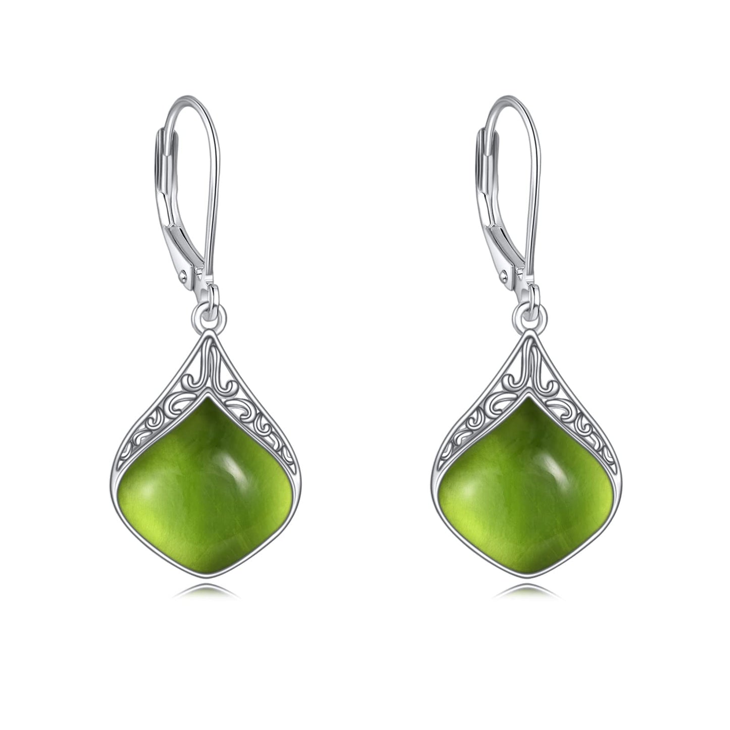 Peridot Teardrop Earrings Sterling Silver Filigree Irish Green Drop Earrings Natural Stone Peridot Dangle Earrings Jewelry Christmas Gifts for Women