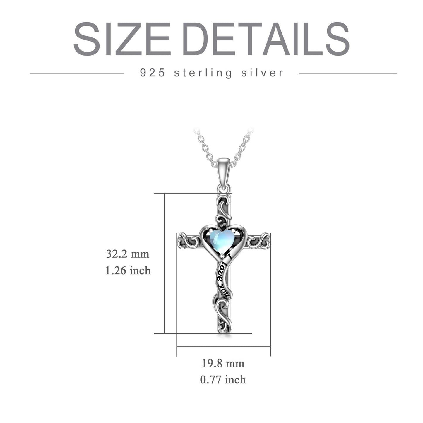 TOUPOP Moonstone Cross Necklace for Women Sterling Silver June Birthstone Cross Pendant Necklace Heart Love Jewelry for Her Girlfriend Wife Mom Anniversary Birthday Mothers Day Gifts