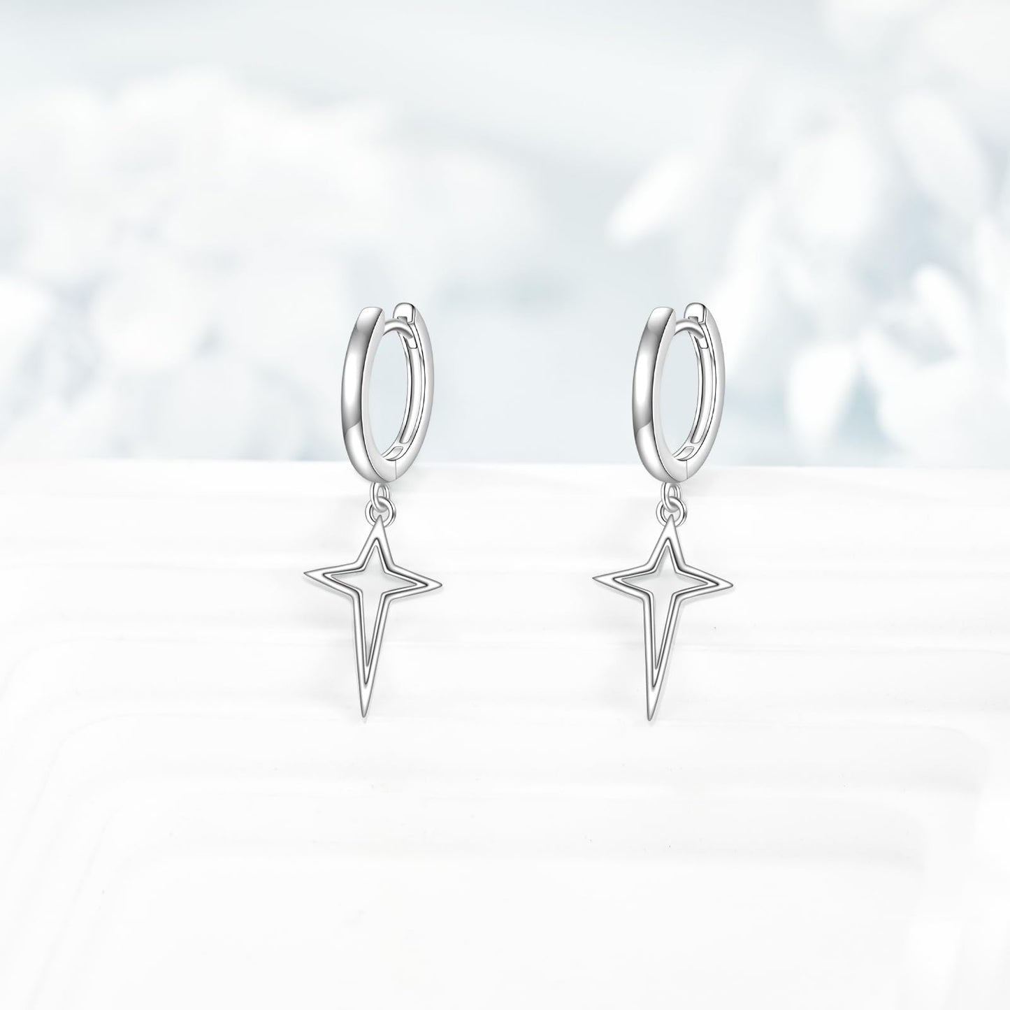 925 Sterling Silver Cross Hoop Earrings Star Dangle Drop Earrings Huggie Jewelry Birthday Gifts for Women (Star Cross)