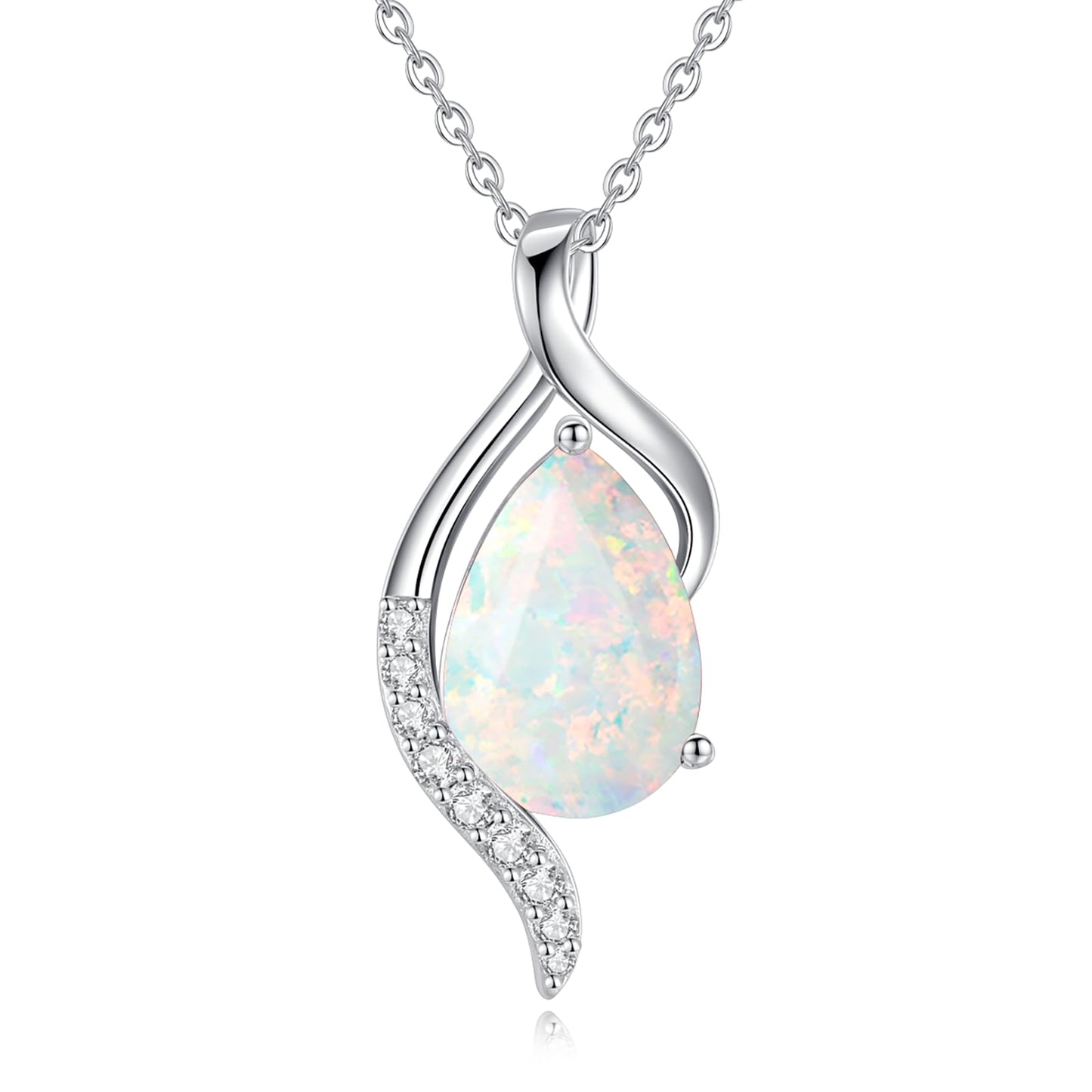 FANCIME October Birthstone Necklace for Women Teardrop Opal Necklace S925 Sterling Silver Gentle Love Birthday Gifts for Mom Women, 16"+2" Inches
