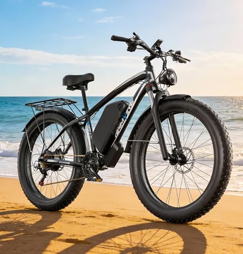(24" V7 White) 52V 19.2Ah Battery Electric Bike for Adults, 1500W Peak 2000W EBike Up to 36 MPH and 70 Miles, Hydraulic Disc Brake, 21-Speed Off Road Snow Mountain Pedal Assist Fat Tire Fast E-Bike