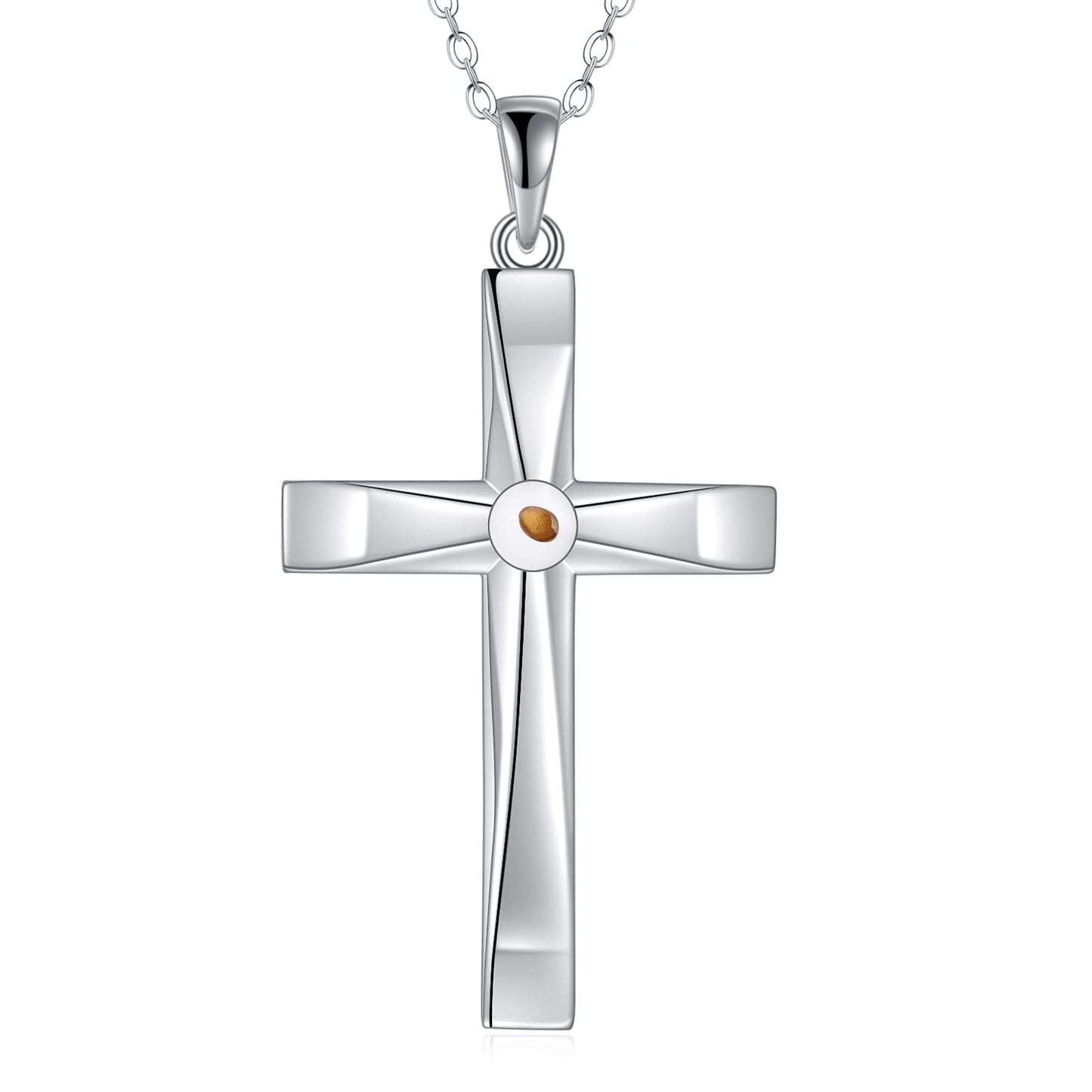 ONEFINITY Religious Cross Pendant Necklace Sterling Silver Origami Cross Pendant Gifts for Women Men Jewelry (Mustard Seed Cross)